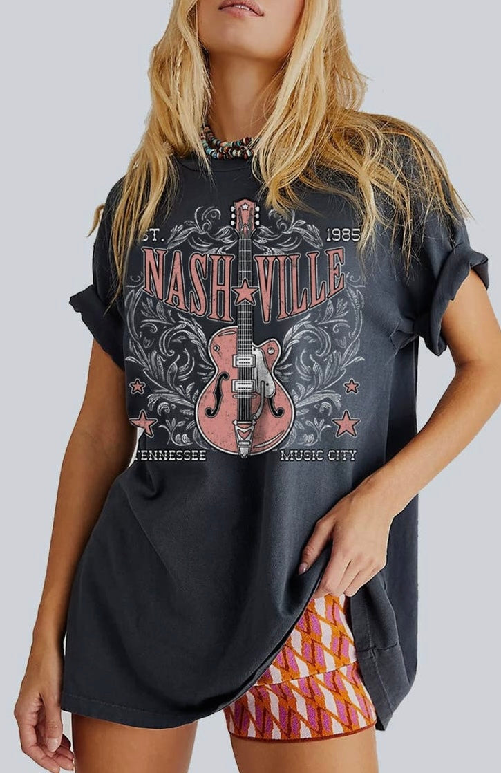 Nashville Guitar Graphic Tee - Black Mineral Wash