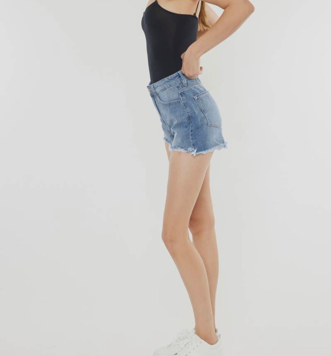 Kan Can - Distressed High Rise Mom Shorts