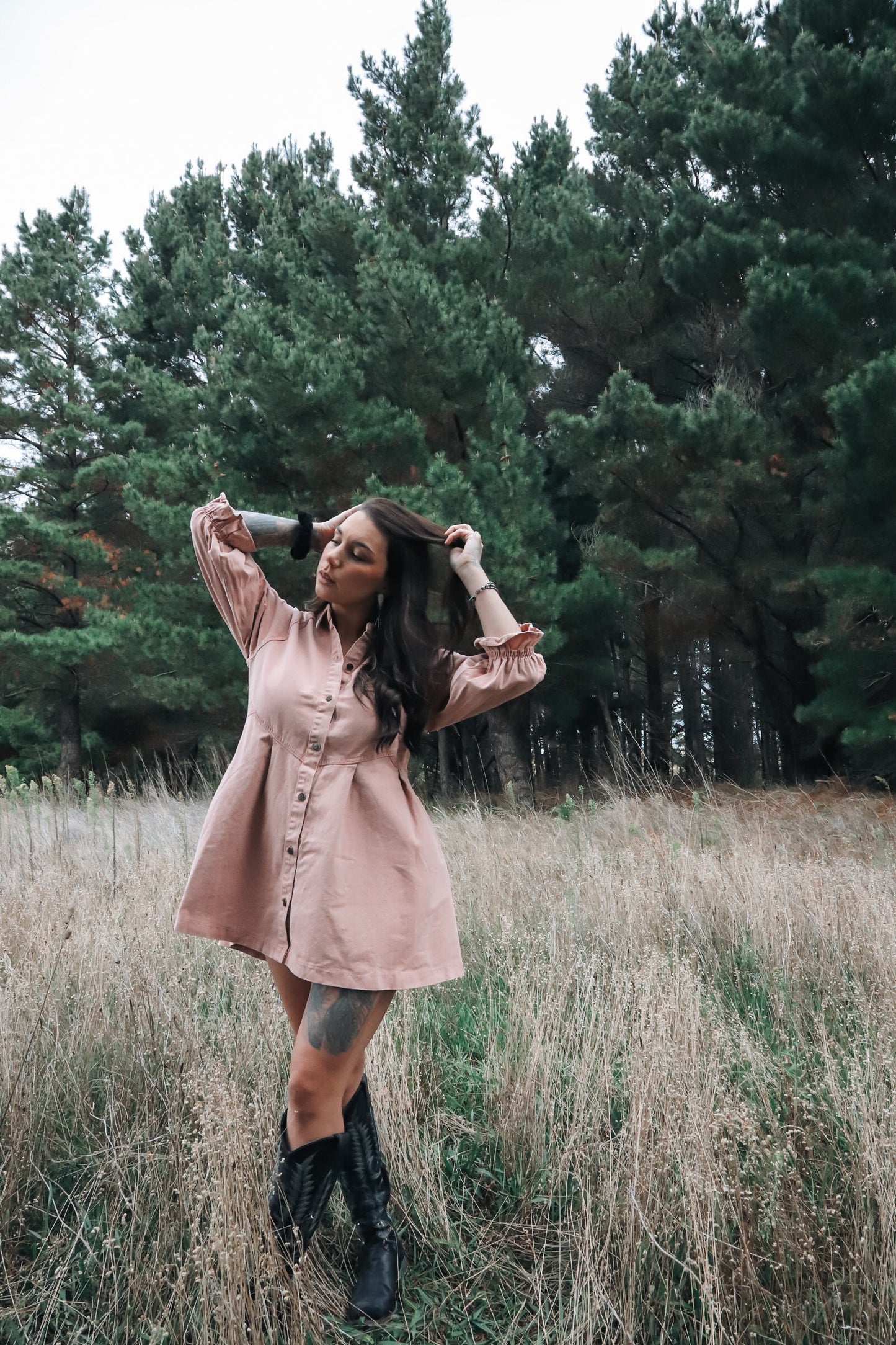 Beth Anne Denim Dress - Peach