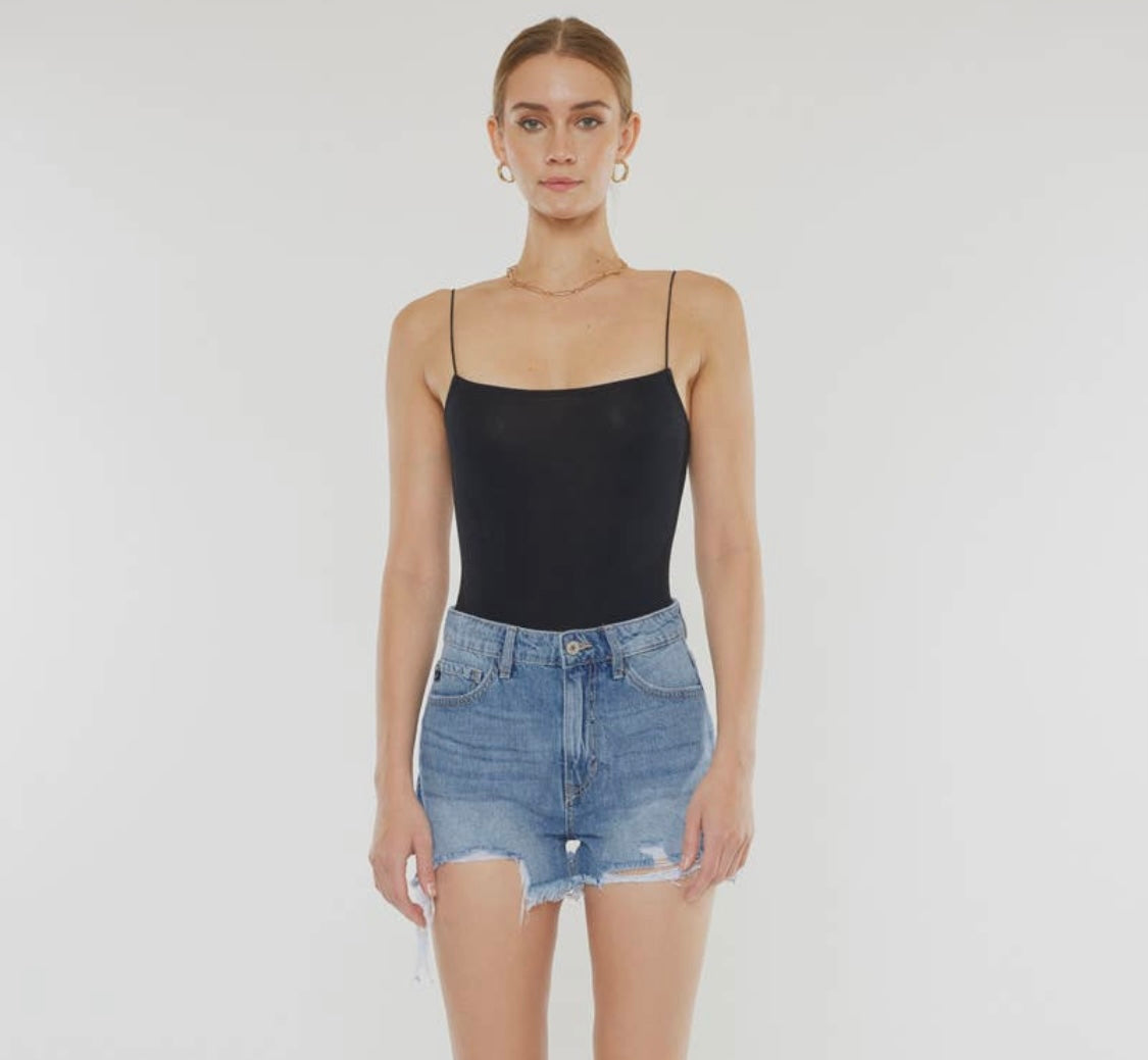 Kan Can - Distressed High Rise Mom Shorts