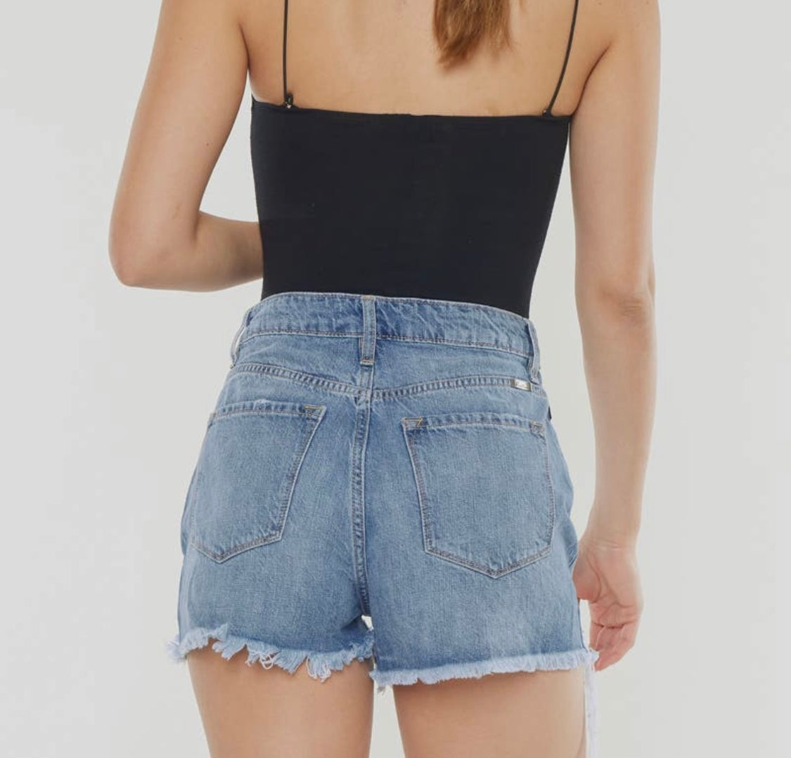 Kan Can - Distressed High Rise Mom Shorts