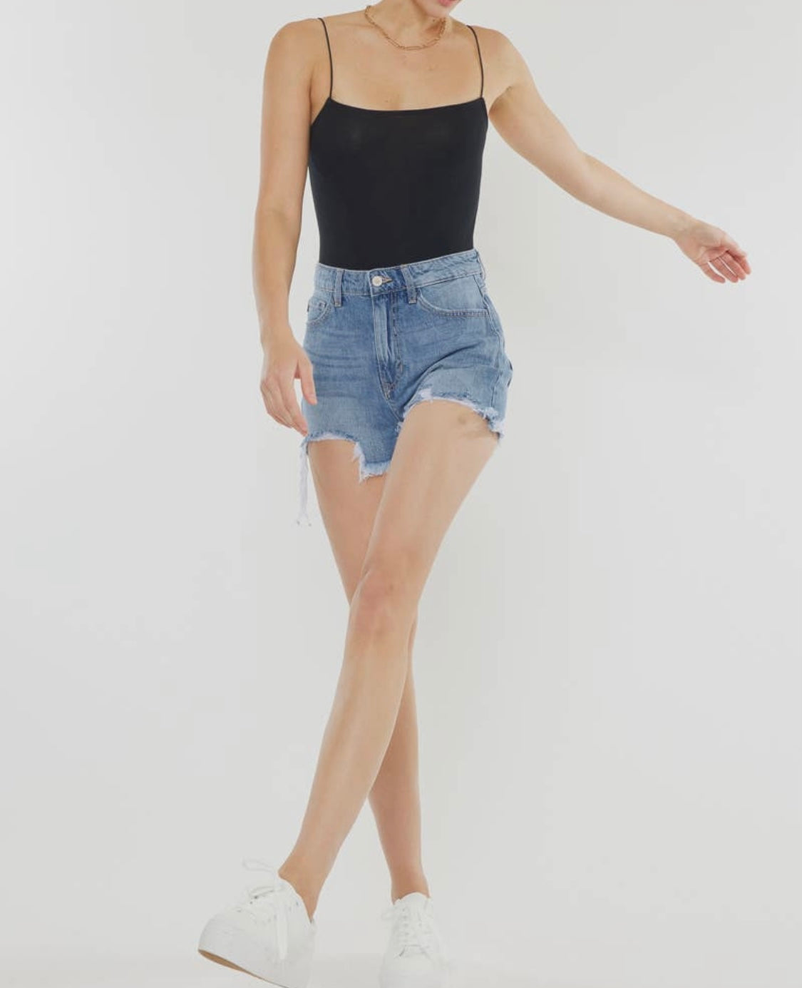 Kan Can - Distressed High Rise Mom Shorts